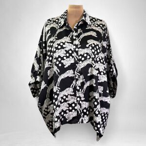 First Love Black and White Tiger Print Button-Up Blouse
